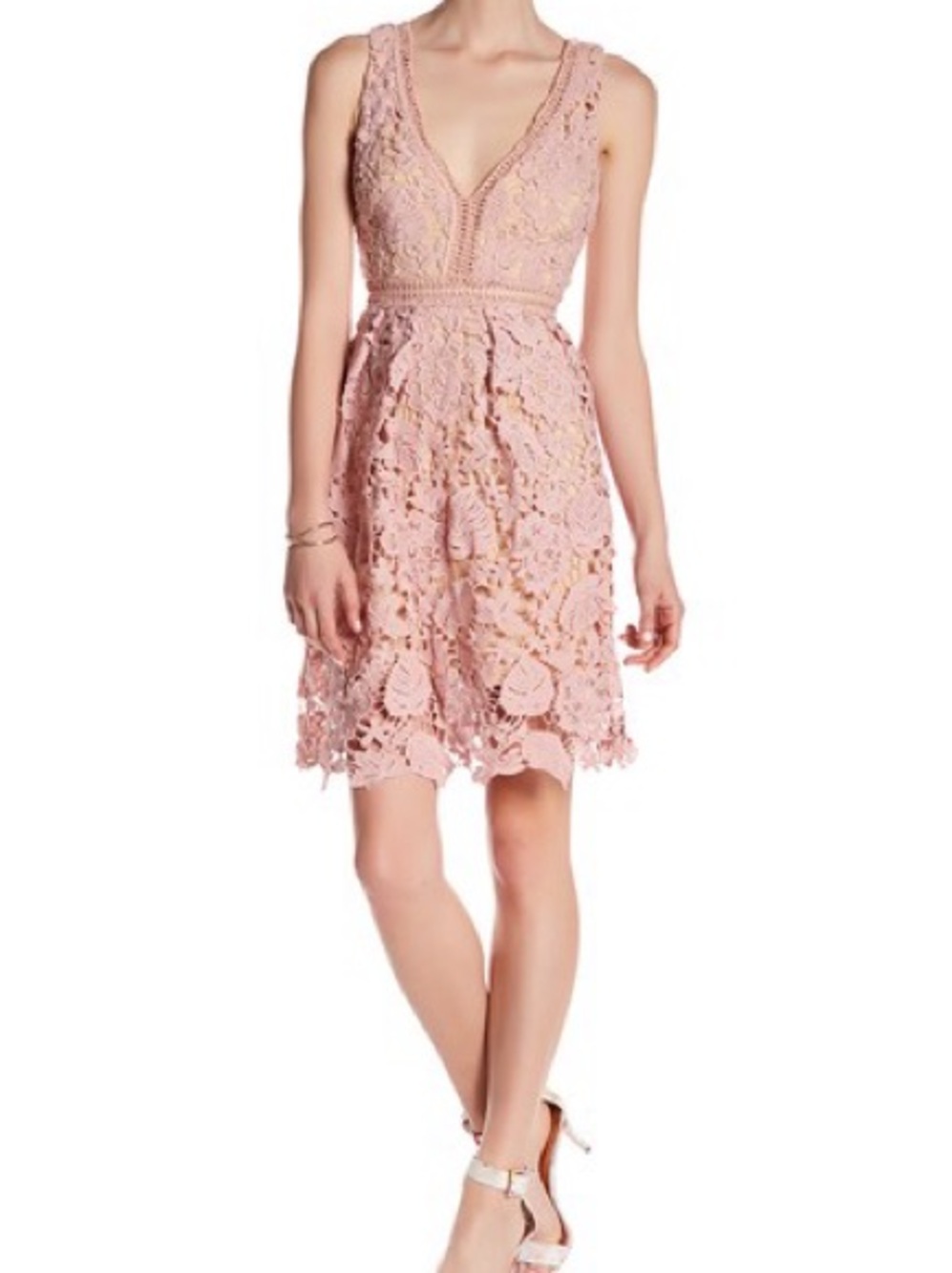 Romeo & Juliet Couture Blush Pink Lace Mini Dress Medium Crochet Floral NWT